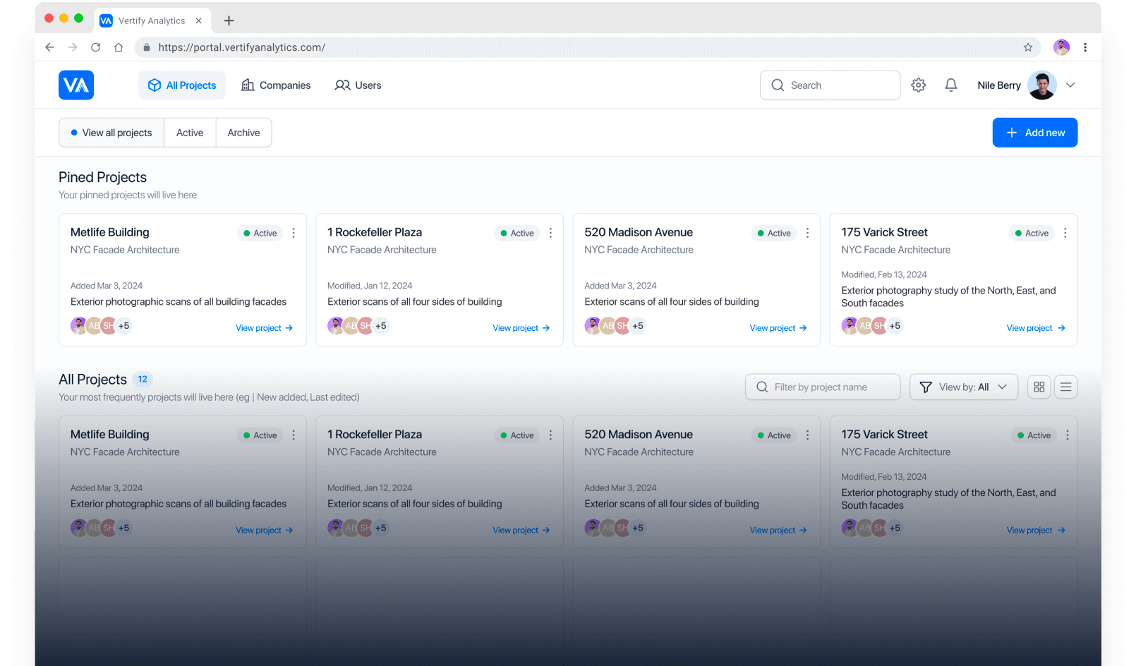 Vertify Analytics interface